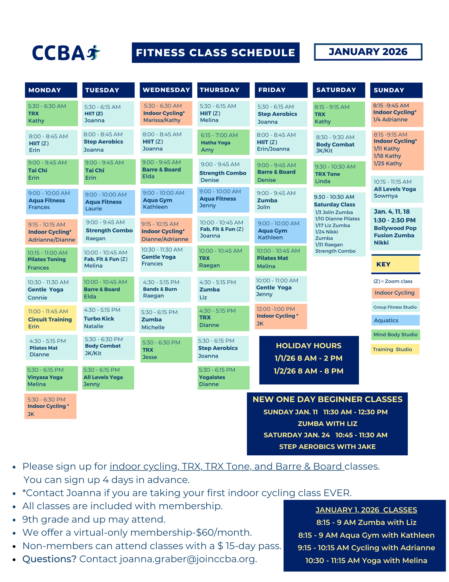 JAN-2026 January Pool Schedule
