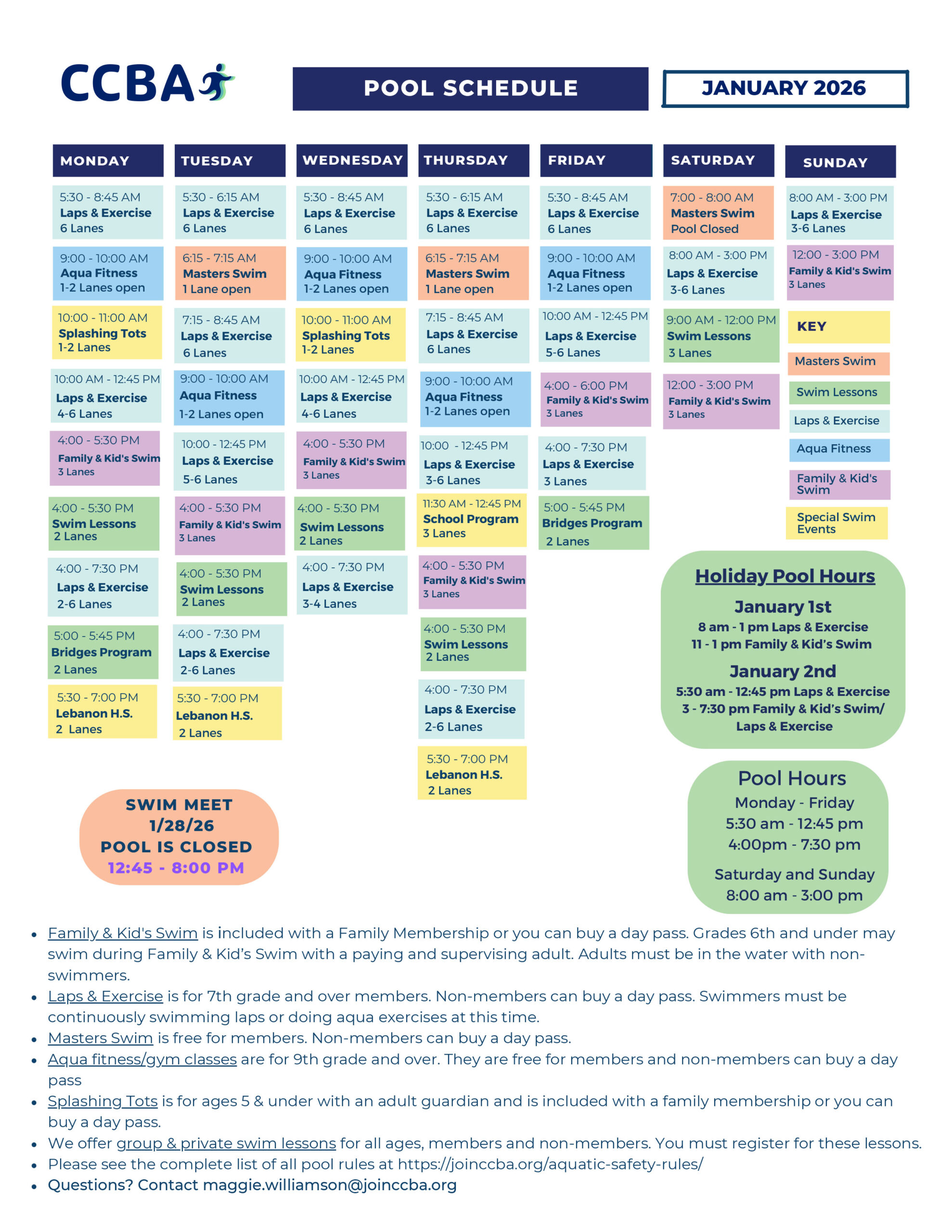 Pool Schedule Jan 2026